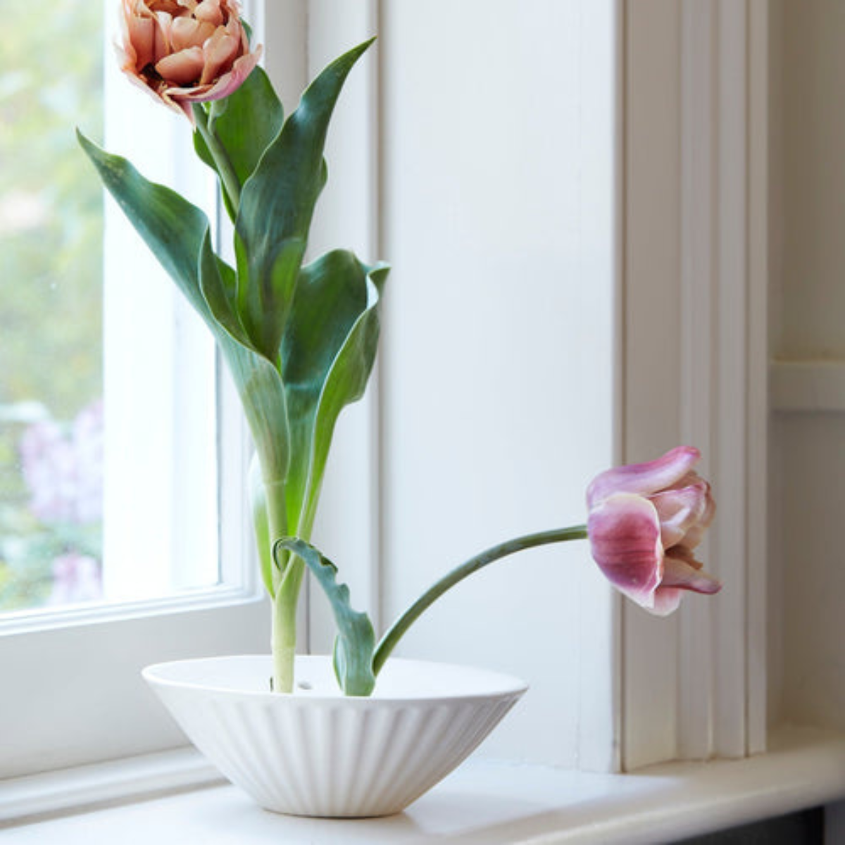 Ceramic Pleated Flower Frog Vase